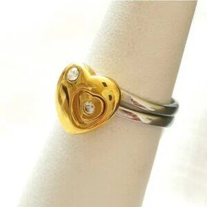 Interlocking hearts twin set rings Silver Gold hearts stacking ring 🆕